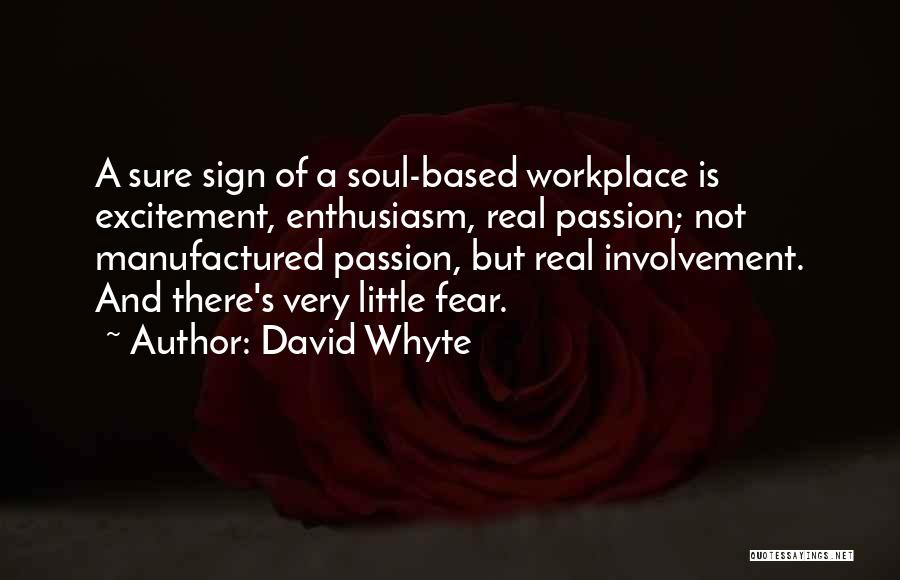 David Whyte Quotes: A Sure Sign Of A Soul-based Workplace Is Excitement, Enthusiasm, Real Passion; Not Manufactured Passion, But Real Involvement. And There's