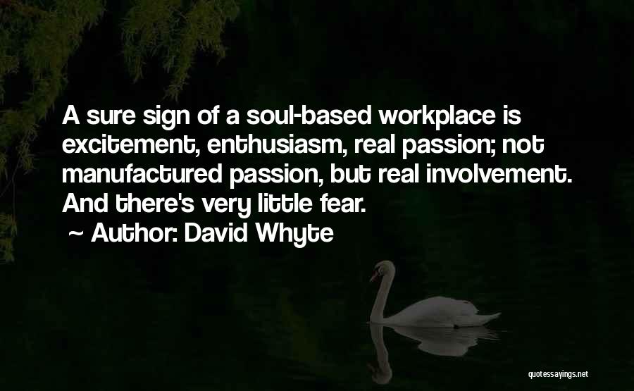 David Whyte Quotes: A Sure Sign Of A Soul-based Workplace Is Excitement, Enthusiasm, Real Passion; Not Manufactured Passion, But Real Involvement. And There's