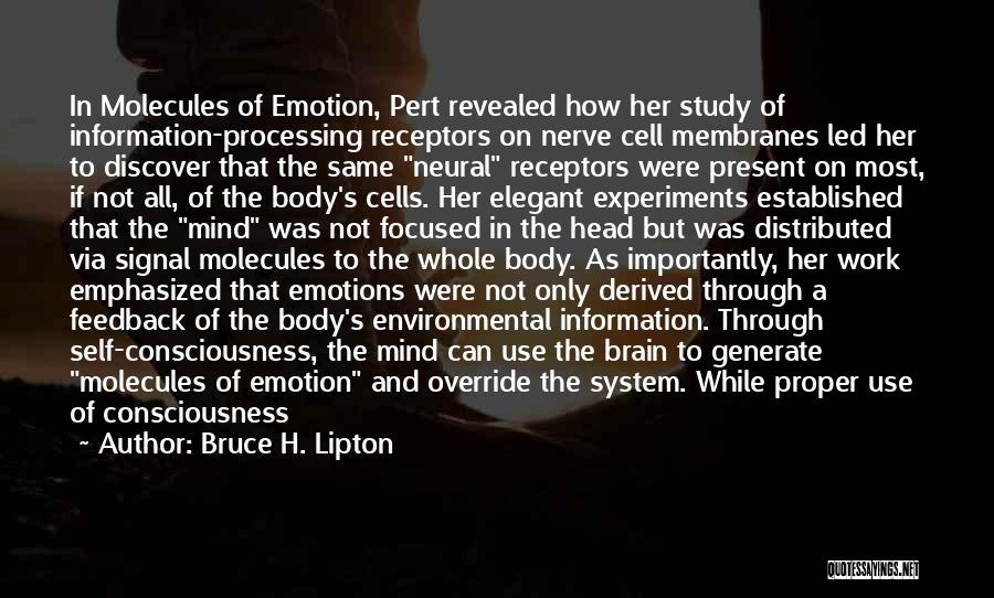 Bruce H. Lipton Quotes: In Molecules Of Emotion, Pert Revealed How Her Study Of Information-processing Receptors On Nerve Cell Membranes Led Her To Discover