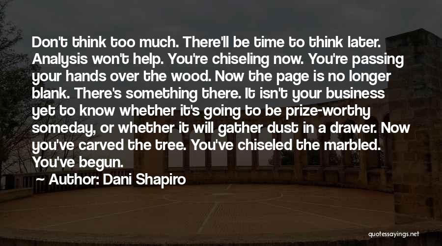 Dani Shapiro Quotes: Don't Think Too Much. There'll Be Time To Think Later. Analysis Won't Help. You're Chiseling Now. You're Passing Your Hands
