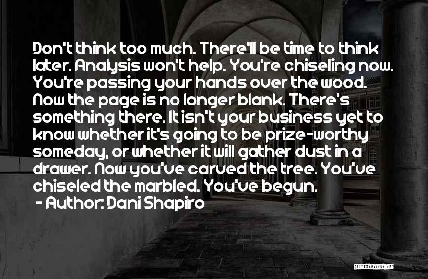 Dani Shapiro Quotes: Don't Think Too Much. There'll Be Time To Think Later. Analysis Won't Help. You're Chiseling Now. You're Passing Your Hands