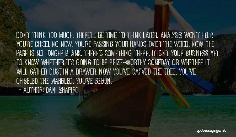 Dani Shapiro Quotes: Don't Think Too Much. There'll Be Time To Think Later. Analysis Won't Help. You're Chiseling Now. You're Passing Your Hands