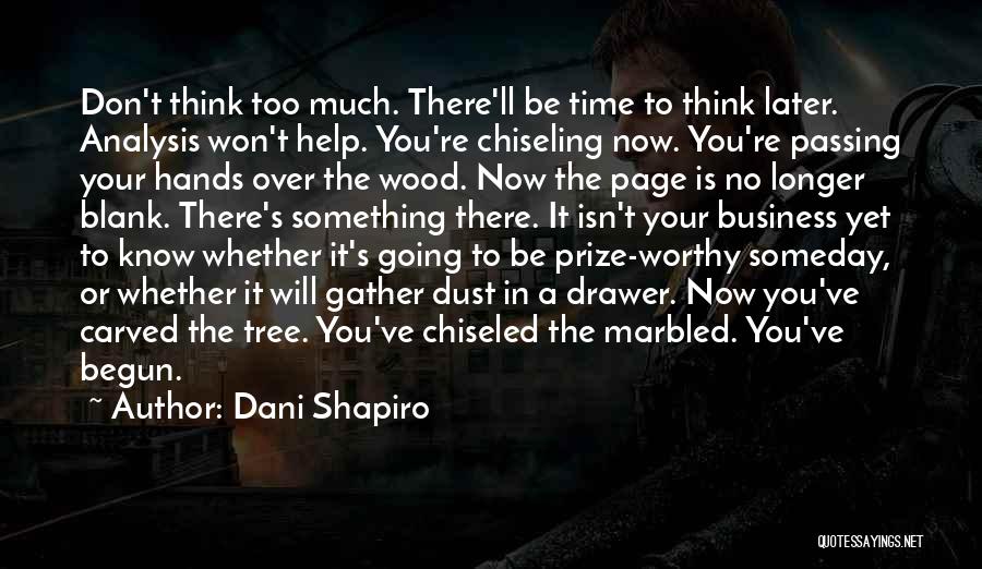 Dani Shapiro Quotes: Don't Think Too Much. There'll Be Time To Think Later. Analysis Won't Help. You're Chiseling Now. You're Passing Your Hands