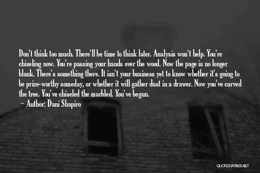 Dani Shapiro Quotes: Don't Think Too Much. There'll Be Time To Think Later. Analysis Won't Help. You're Chiseling Now. You're Passing Your Hands