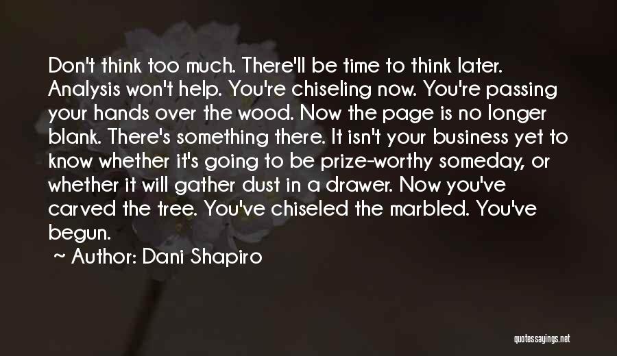 Dani Shapiro Quotes: Don't Think Too Much. There'll Be Time To Think Later. Analysis Won't Help. You're Chiseling Now. You're Passing Your Hands