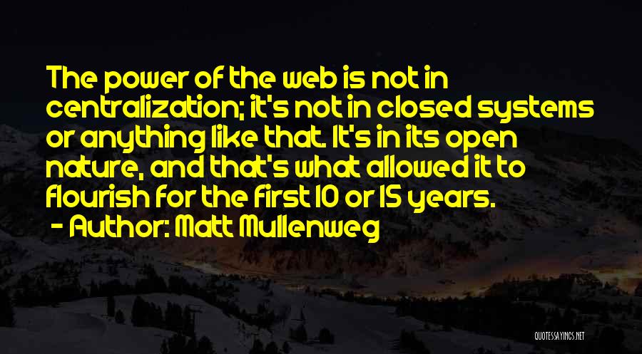 Matt Mullenweg Quotes: The Power Of The Web Is Not In Centralization; It's Not In Closed Systems Or Anything Like That. It's In