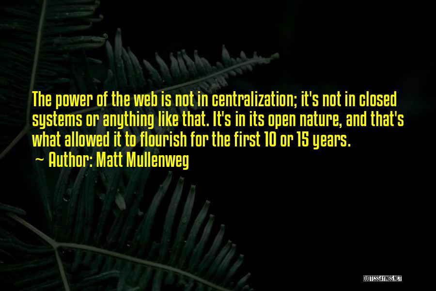 Matt Mullenweg Quotes: The Power Of The Web Is Not In Centralization; It's Not In Closed Systems Or Anything Like That. It's In