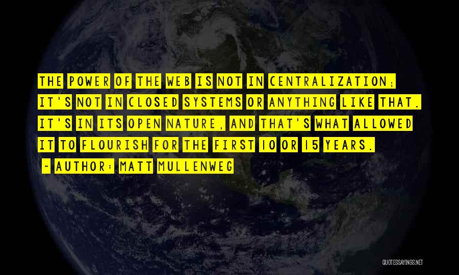 Matt Mullenweg Quotes: The Power Of The Web Is Not In Centralization; It's Not In Closed Systems Or Anything Like That. It's In