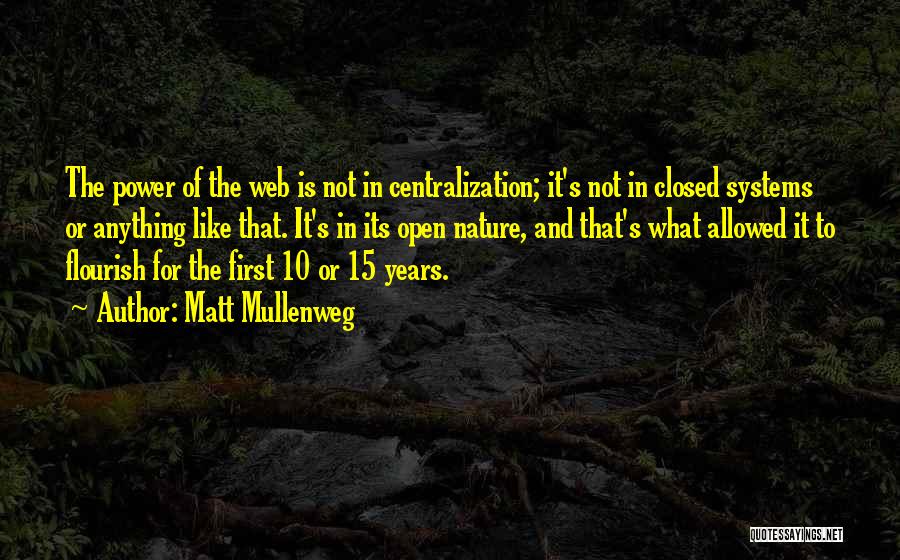 Matt Mullenweg Quotes: The Power Of The Web Is Not In Centralization; It's Not In Closed Systems Or Anything Like That. It's In