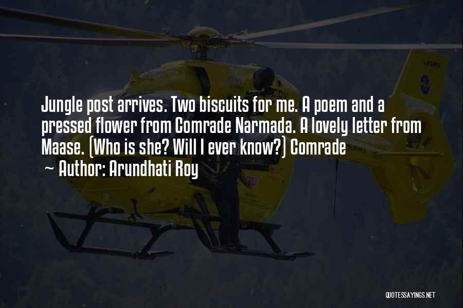 Arundhati Roy Quotes: Jungle Post Arrives. Two Biscuits For Me. A Poem And A Pressed Flower From Comrade Narmada. A Lovely Letter From