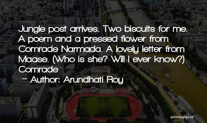 Arundhati Roy Quotes: Jungle Post Arrives. Two Biscuits For Me. A Poem And A Pressed Flower From Comrade Narmada. A Lovely Letter From