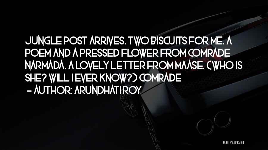 Arundhati Roy Quotes: Jungle Post Arrives. Two Biscuits For Me. A Poem And A Pressed Flower From Comrade Narmada. A Lovely Letter From