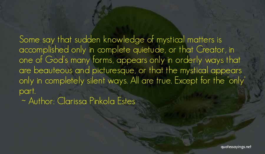 Clarissa Pinkola Estes Quotes: Some Say That Sudden Knowledge Of Mystical Matters Is Accomplished Only In Complete Quietude, Or That Creator, In One Of