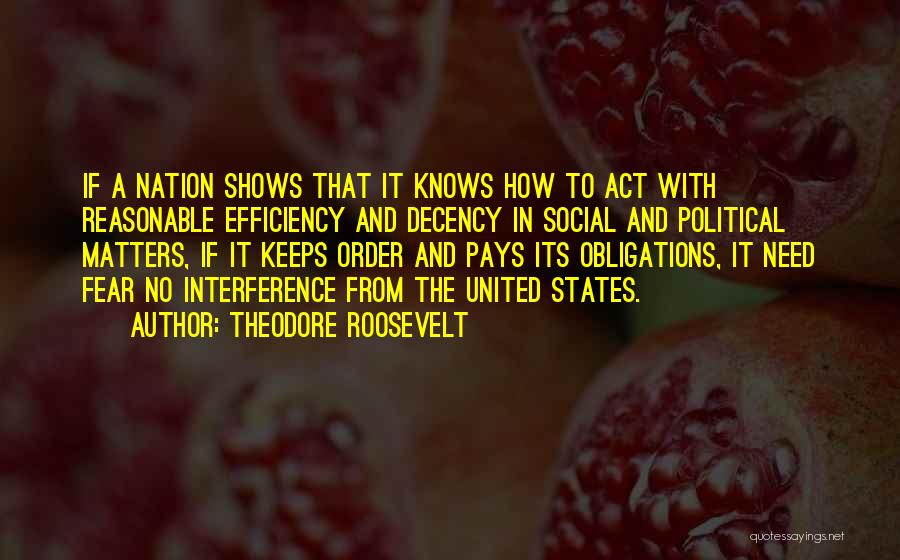 Theodore Roosevelt Quotes: If A Nation Shows That It Knows How To Act With Reasonable Efficiency And Decency In Social And Political Matters,