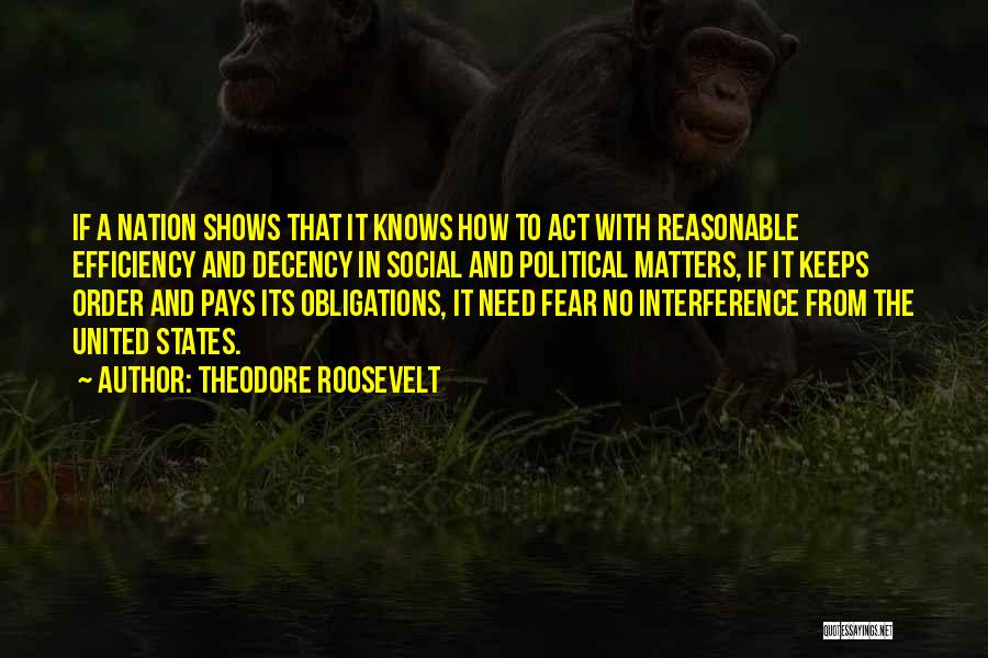 Theodore Roosevelt Quotes: If A Nation Shows That It Knows How To Act With Reasonable Efficiency And Decency In Social And Political Matters,