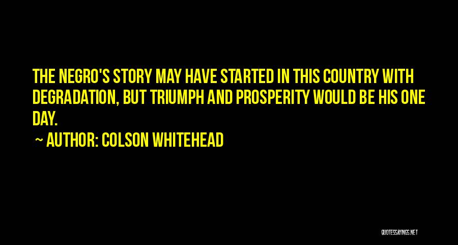 Colson Whitehead Quotes: The Negro's Story May Have Started In This Country With Degradation, But Triumph And Prosperity Would Be His One Day.