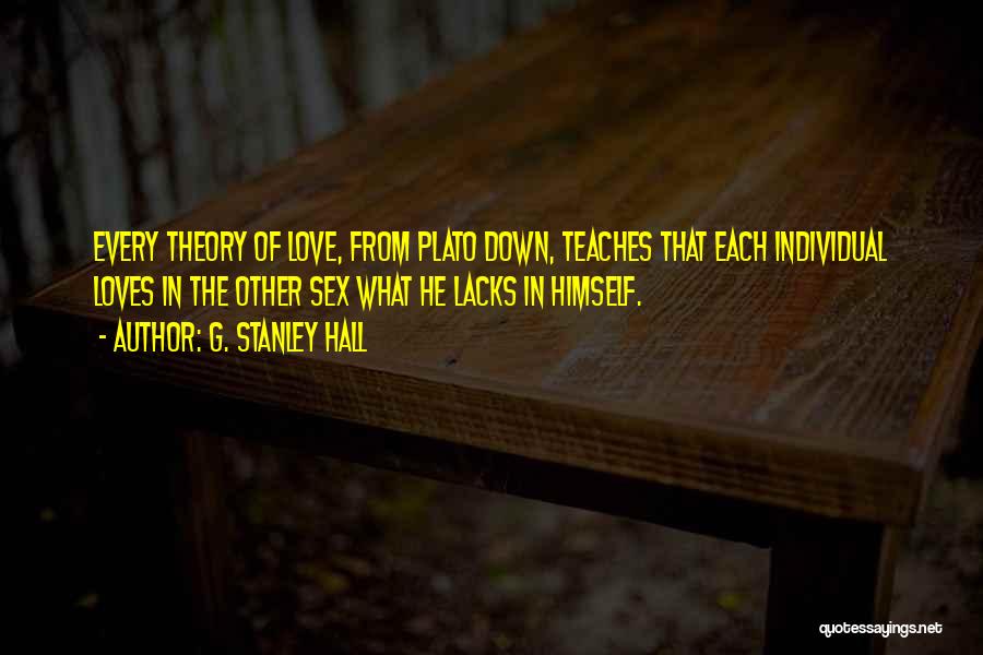 G. Stanley Hall Quotes: Every Theory Of Love, From Plato Down, Teaches That Each Individual Loves In The Other Sex What He Lacks In