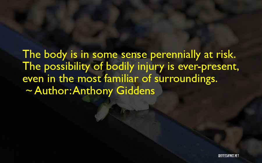 Anthony Giddens Quotes: The Body Is In Some Sense Perennially At Risk. The Possibility Of Bodily Injury Is Ever-present, Even In The Most