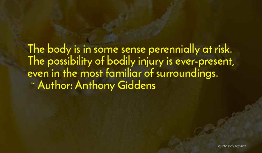 Anthony Giddens Quotes: The Body Is In Some Sense Perennially At Risk. The Possibility Of Bodily Injury Is Ever-present, Even In The Most