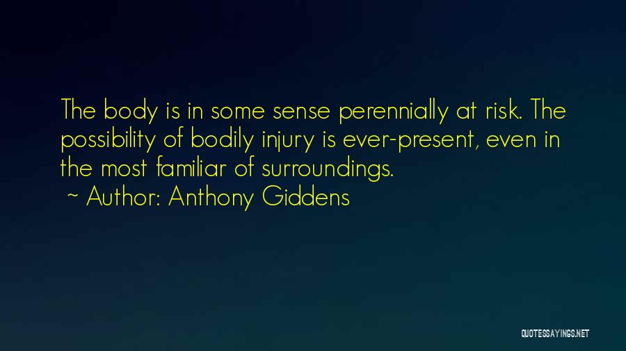 Anthony Giddens Quotes: The Body Is In Some Sense Perennially At Risk. The Possibility Of Bodily Injury Is Ever-present, Even In The Most