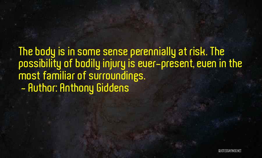 Anthony Giddens Quotes: The Body Is In Some Sense Perennially At Risk. The Possibility Of Bodily Injury Is Ever-present, Even In The Most