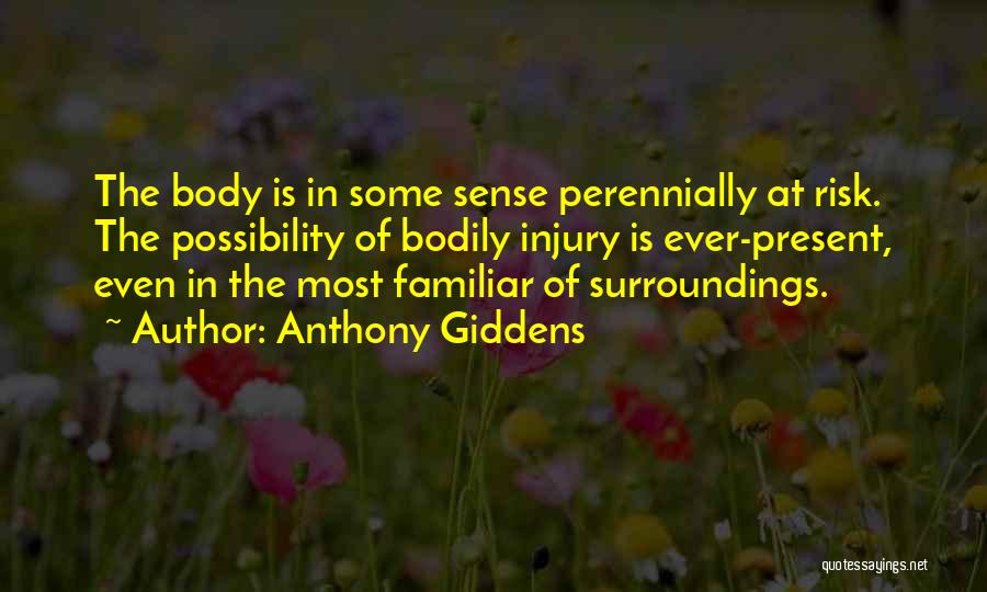 Anthony Giddens Quotes: The Body Is In Some Sense Perennially At Risk. The Possibility Of Bodily Injury Is Ever-present, Even In The Most