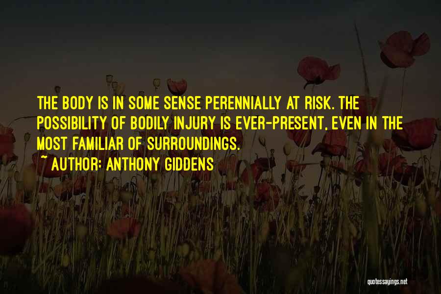 Anthony Giddens Quotes: The Body Is In Some Sense Perennially At Risk. The Possibility Of Bodily Injury Is Ever-present, Even In The Most