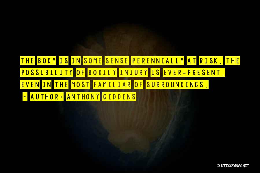 Anthony Giddens Quotes: The Body Is In Some Sense Perennially At Risk. The Possibility Of Bodily Injury Is Ever-present, Even In The Most