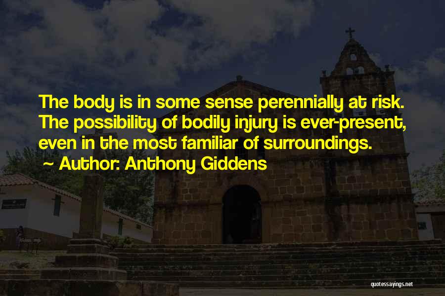 Anthony Giddens Quotes: The Body Is In Some Sense Perennially At Risk. The Possibility Of Bodily Injury Is Ever-present, Even In The Most