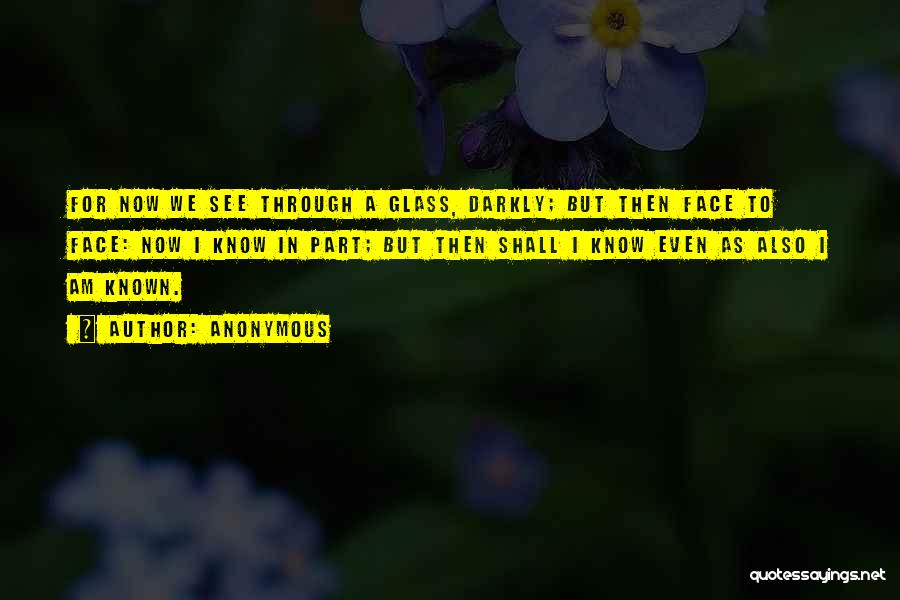 Anonymous Quotes: For Now We See Through A Glass, Darkly; But Then Face To Face: Now I Know In Part; But Then