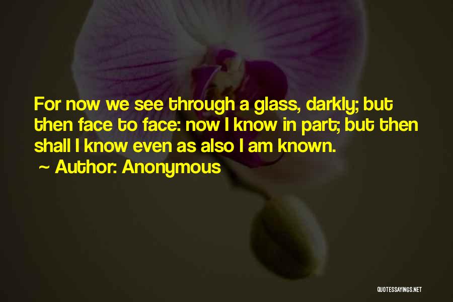 Anonymous Quotes: For Now We See Through A Glass, Darkly; But Then Face To Face: Now I Know In Part; But Then