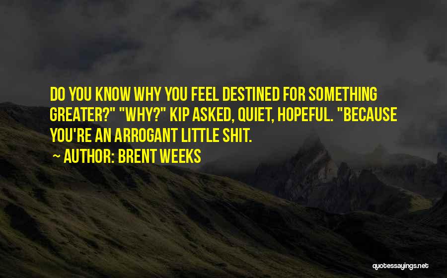 Brent Weeks Quotes: Do You Know Why You Feel Destined For Something Greater? Why? Kip Asked, Quiet, Hopeful. Because You're An Arrogant Little