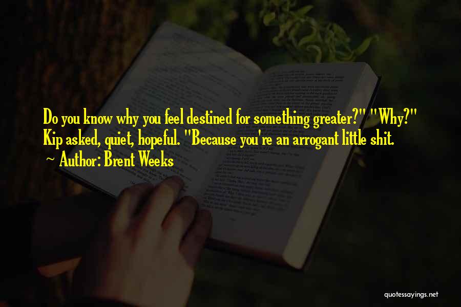 Brent Weeks Quotes: Do You Know Why You Feel Destined For Something Greater? Why? Kip Asked, Quiet, Hopeful. Because You're An Arrogant Little