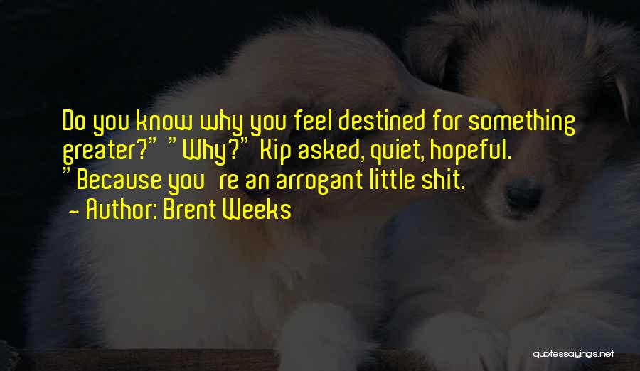 Brent Weeks Quotes: Do You Know Why You Feel Destined For Something Greater? Why? Kip Asked, Quiet, Hopeful. Because You're An Arrogant Little