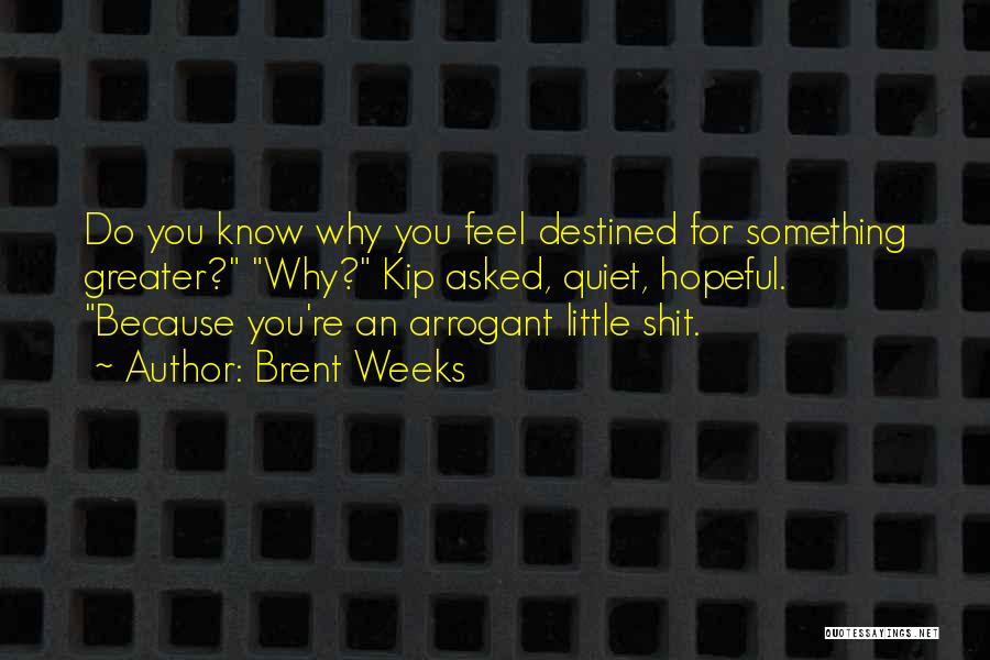 Brent Weeks Quotes: Do You Know Why You Feel Destined For Something Greater? Why? Kip Asked, Quiet, Hopeful. Because You're An Arrogant Little