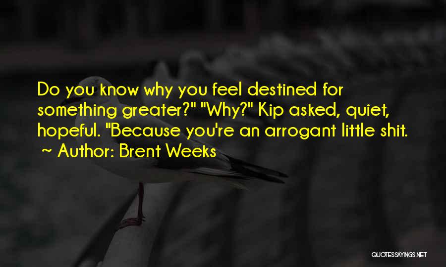 Brent Weeks Quotes: Do You Know Why You Feel Destined For Something Greater? Why? Kip Asked, Quiet, Hopeful. Because You're An Arrogant Little