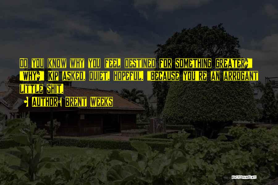Brent Weeks Quotes: Do You Know Why You Feel Destined For Something Greater? Why? Kip Asked, Quiet, Hopeful. Because You're An Arrogant Little