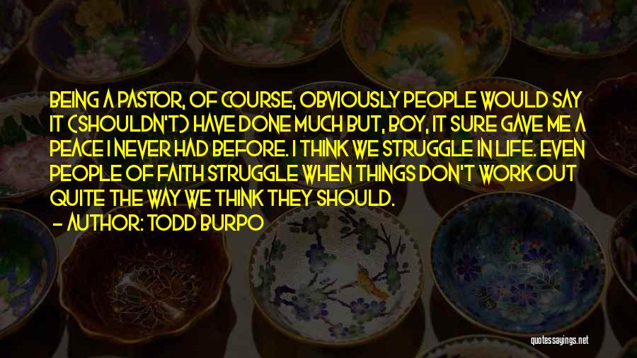 Todd Burpo Quotes: Being A Pastor, Of Course, Obviously People Would Say It (shouldn't) Have Done Much But, Boy, It Sure Gave Me