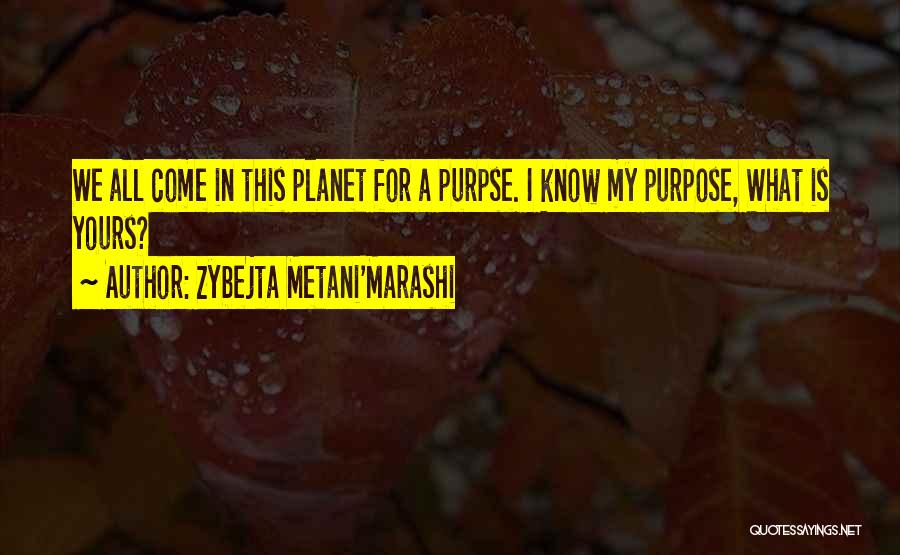 Zybejta Metani'Marashi Quotes: We All Come In This Planet For A Purpse. I Know My Purpose, What Is Yours?