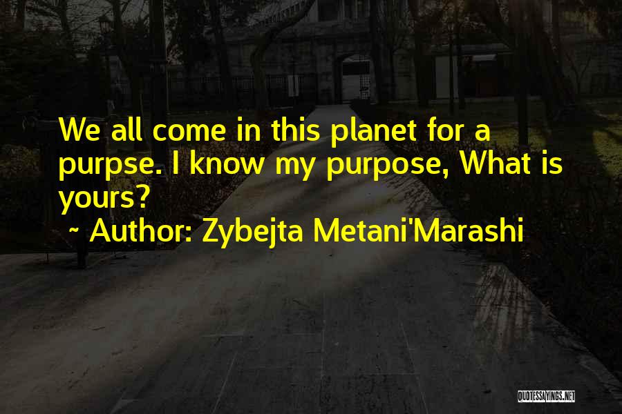 Zybejta Metani'Marashi Quotes: We All Come In This Planet For A Purpse. I Know My Purpose, What Is Yours?