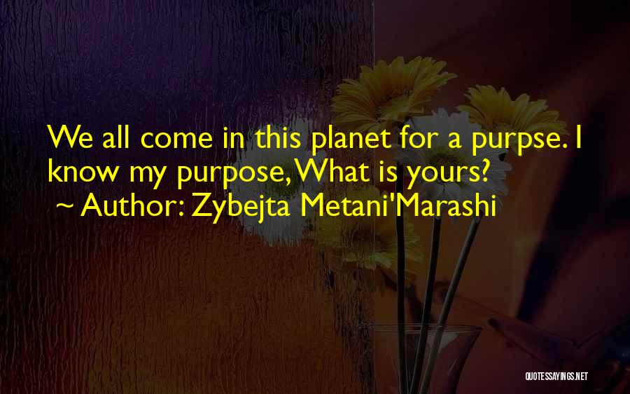 Zybejta Metani'Marashi Quotes: We All Come In This Planet For A Purpse. I Know My Purpose, What Is Yours?