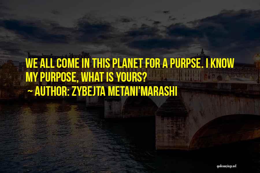 Zybejta Metani'Marashi Quotes: We All Come In This Planet For A Purpse. I Know My Purpose, What Is Yours?