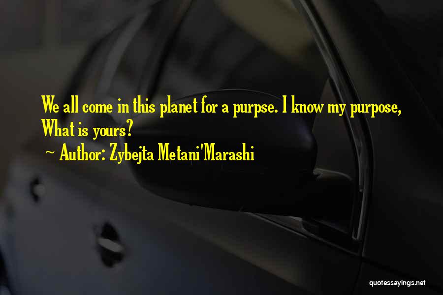 Zybejta Metani'Marashi Quotes: We All Come In This Planet For A Purpse. I Know My Purpose, What Is Yours?