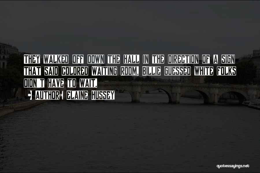Elaine Hussey Quotes: They Walked Off Down The Hall In The Direction Of A Sign That Said Colored Waiting Room. Billie Guessed White