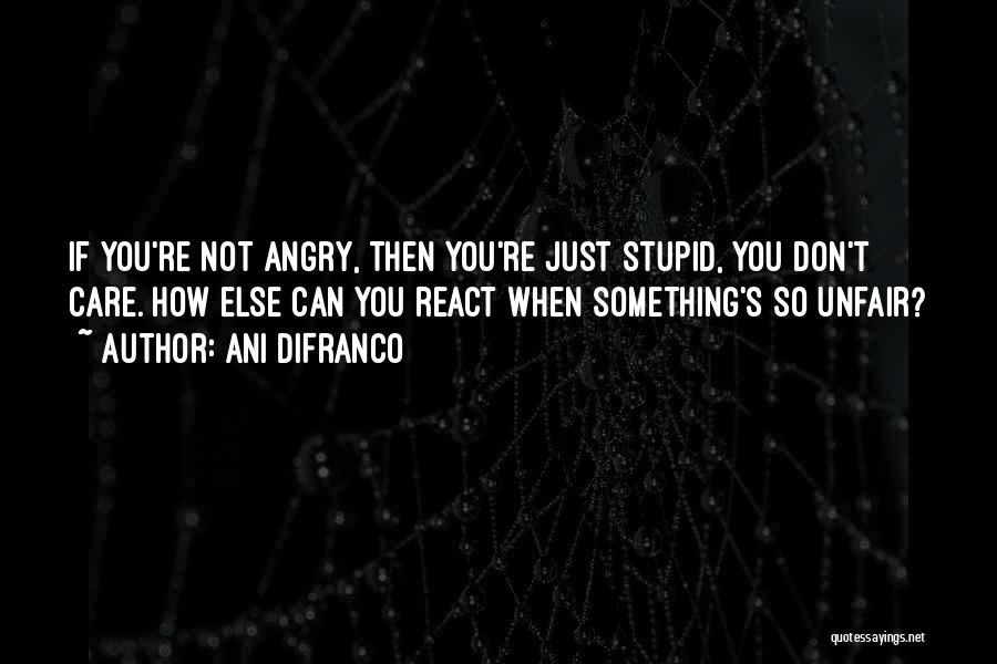 Ani DiFranco Quotes: If You're Not Angry, Then You're Just Stupid, You Don't Care. How Else Can You React When Something's So Unfair?