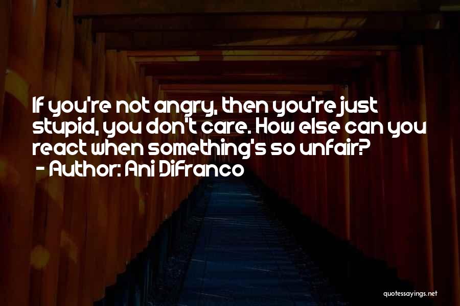 Ani DiFranco Quotes: If You're Not Angry, Then You're Just Stupid, You Don't Care. How Else Can You React When Something's So Unfair?