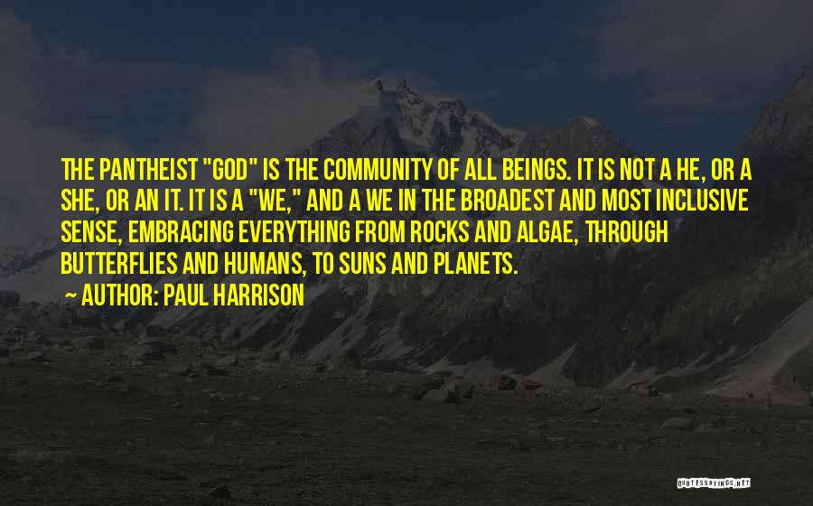 Paul Harrison Quotes: The Pantheist God Is The Community Of All Beings. It Is Not A He, Or A She, Or An It.