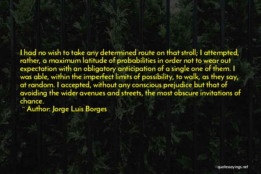 Jorge Luis Borges Quotes: I Had No Wish To Take Any Determined Route On That Stroll; I Attempted, Rather, A Maximum Latitude Of Probabilities