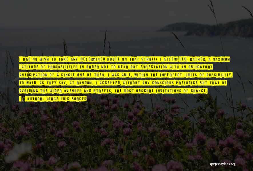 Jorge Luis Borges Quotes: I Had No Wish To Take Any Determined Route On That Stroll; I Attempted, Rather, A Maximum Latitude Of Probabilities