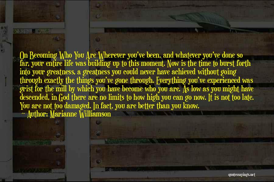 Marianne Williamson Quotes: On Becoming Who You Are Wherever You've Been, And Whatever You've Done So Far, Your Entire Life Was Building Up